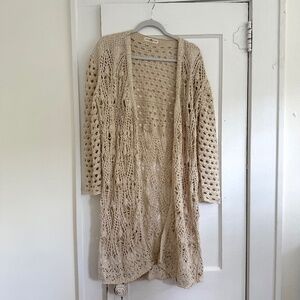 Natural Life Women's Abigail Crochet Duster, S/M, cream, great condition